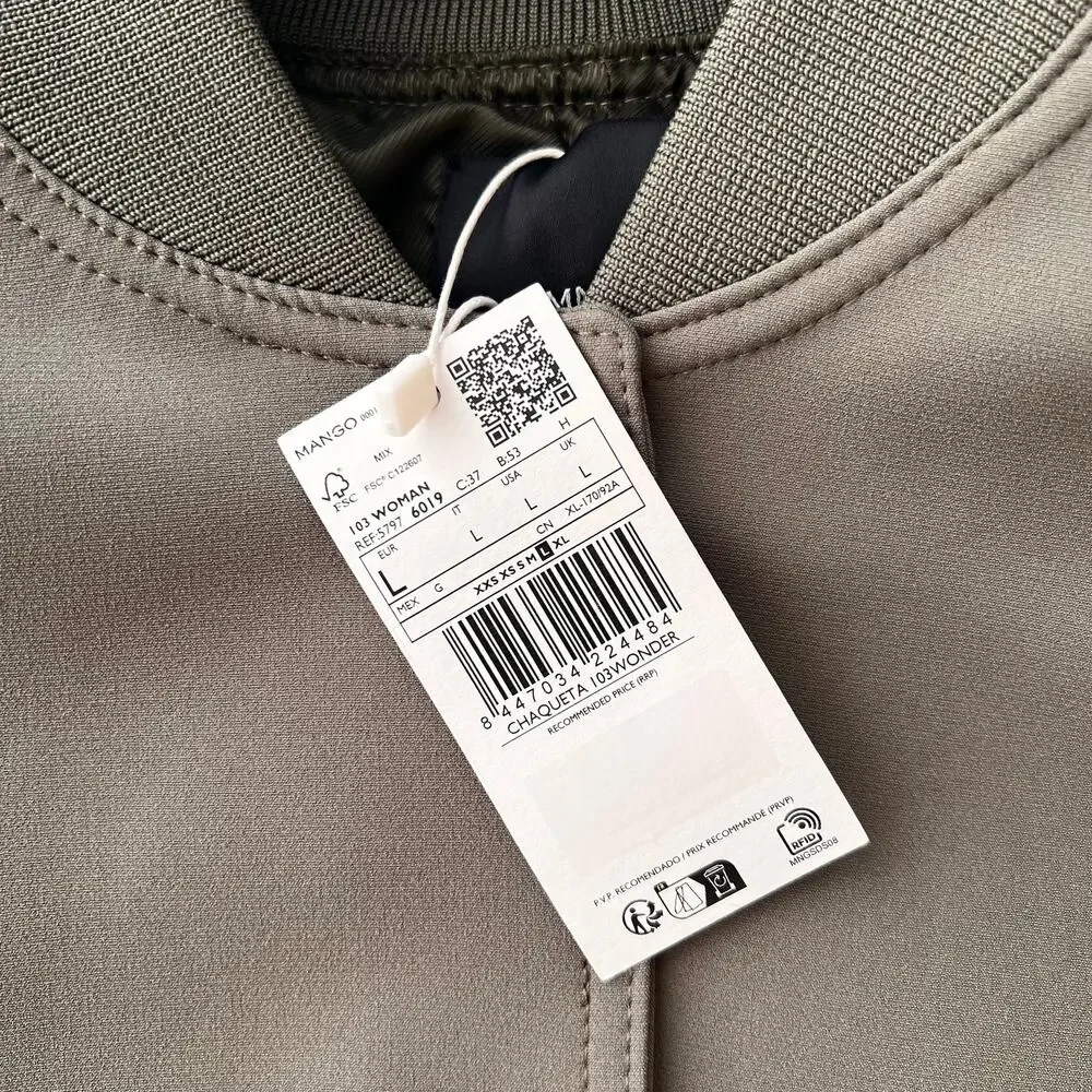 Mango Khaki Bomber Jacket with Shoulder Pads, L